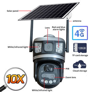 4G solar V380 pro 6mp 8 array dual light three lens 3 video 10x PTZ wifi camera